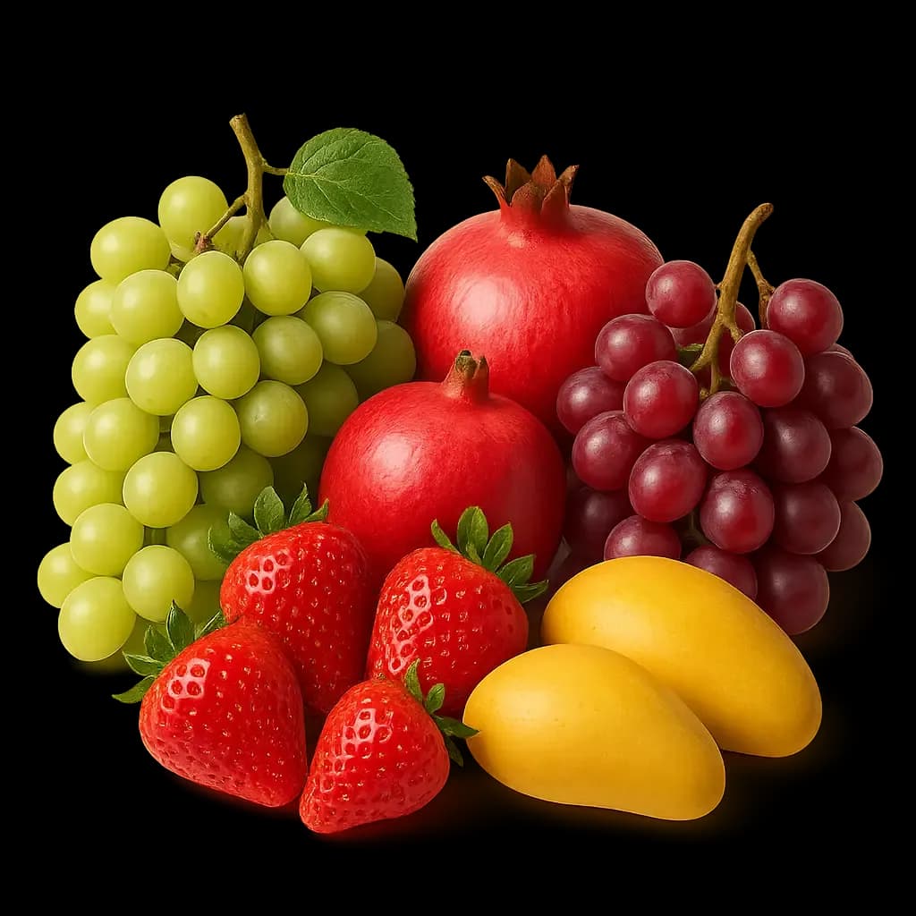 Fresh fruits β strawberries, mangoes and pomegranates from Egypt